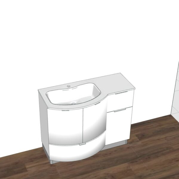 CHEN CN9 – Mobile arredo bagno design curvo stondato L.106 cm Bianco Lucido Laccato
