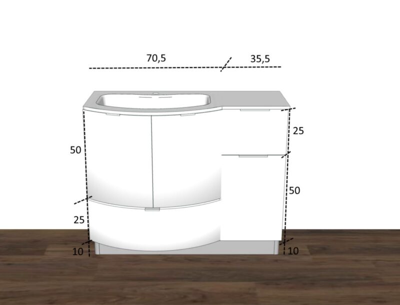 CHEN CN9 – Mobile arredo bagno design curvo stondato L.106 cm Bianco Lucido Laccato - immagine 2