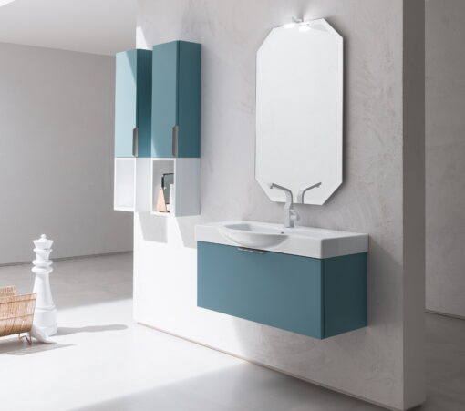 Mobile bagno BD014 COMPAB con specchiera Poligon e lavabo ceramica bianca