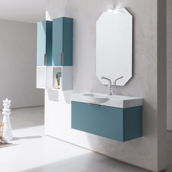 Mobile bagno BD014 COMPAB con specchiera Poligon e lavabo ceramica bianca