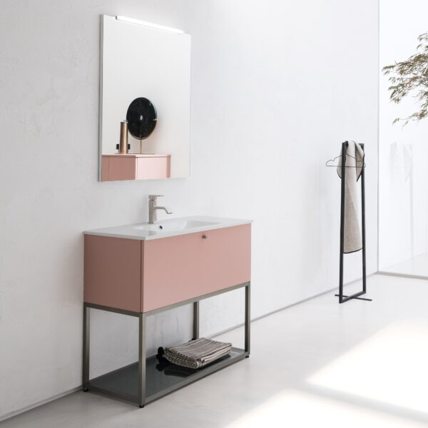 Mobile bagno BD015 COMPAB con lavabo in ceramica bianca e specchiera mod. Wap