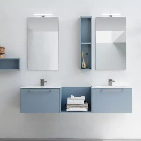 BD016 - Mobile bagno doppio lavabo COMPAB L.171cm design moderno, ante in legno scuro. Arredo bagno personalizzabile.