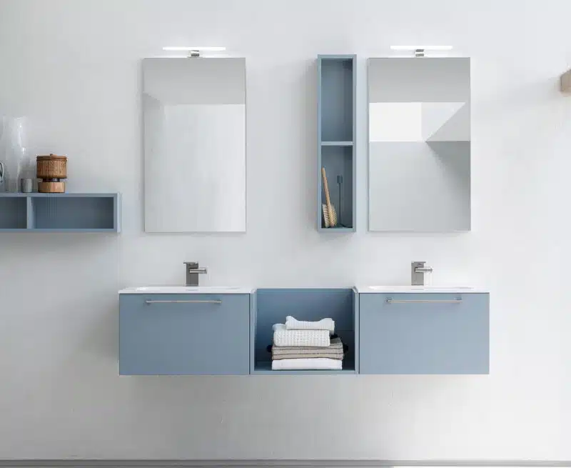 BD016 - Mobile bagno doppio lavabo COMPAB L.171cm design moderno, ante in legno scuro. Arredo bagno personalizzabile.