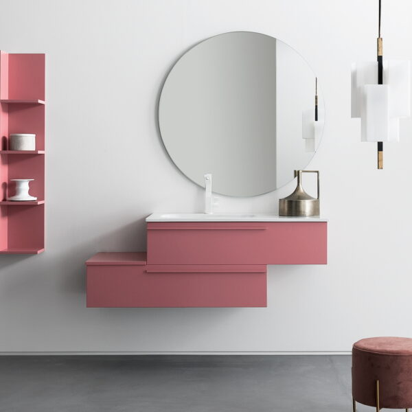 Mobile bagno BD017 COMPAB rosso con specchio e pensili