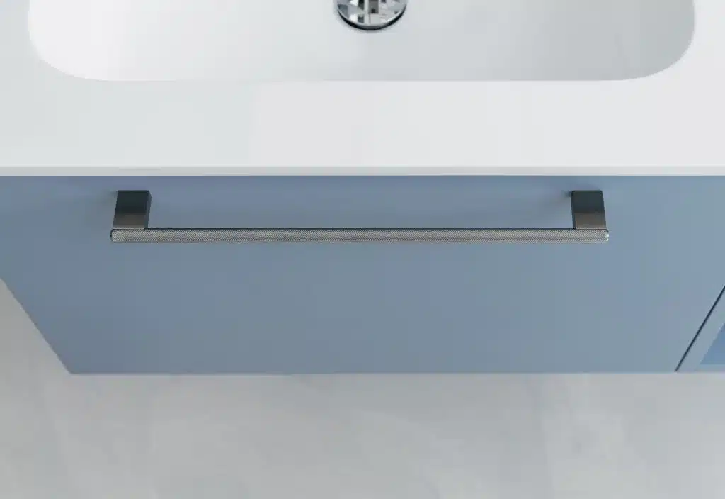 BD016 - Mobile COMPAB doppio lavabo L.171cm, lavabi in ceramica bianca, specchio rotondo. Ambientazione bagno moderno.
