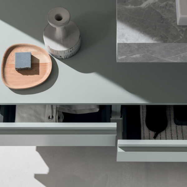 BD011 - Mobile bagno design COMPAB L.145.5xP.51 cm, vista frontale minimalista