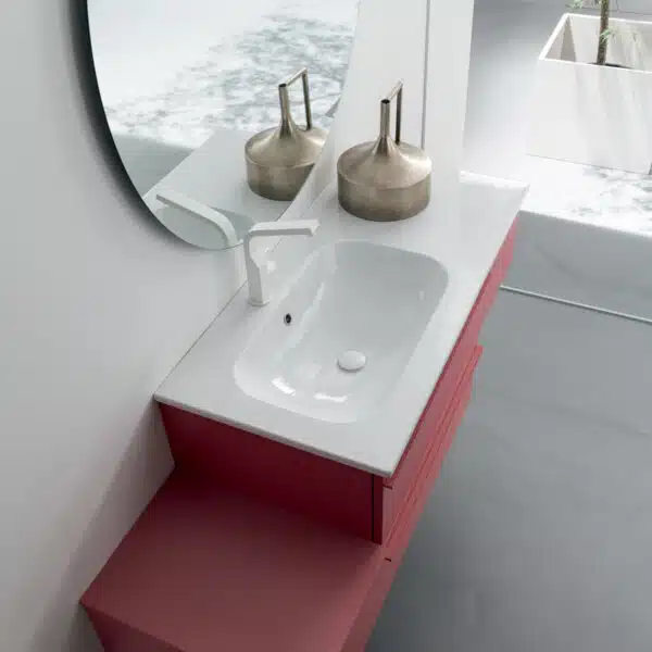 BD017 Mobile bagno design COMPAB, dettaglio frontale cassetti e maniglie integrate, texture materica