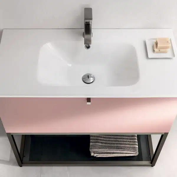 BD015 - Mobile bagno design COMPAB - dettaglio finitura frontale, maniglia integrata e cassetto estraibile, personalizzabile