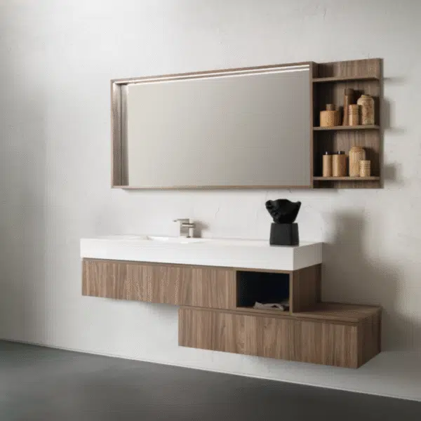 COMPAB BG010 - Mobile bagno design L.176 cm con piano integrato, vista frontale in ambiente moderno