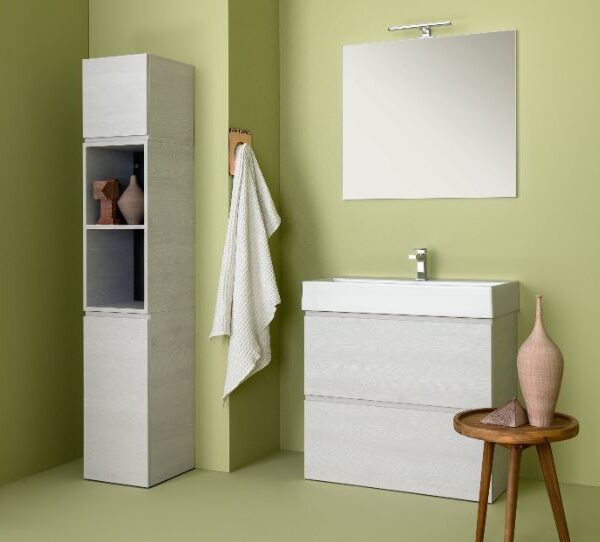 UP010 Mobile bagno design a terra L.86 COMPAB - vista laterale, cassetti con maniglia integrata, arredo bagno elegante
