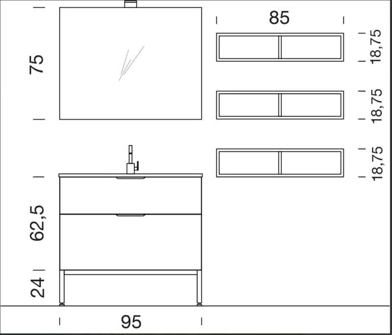 UP012 Mobile bagno design COMPAB: ambientazione, specchio tondo, rubinetteria nera. Complementi d'arredo.