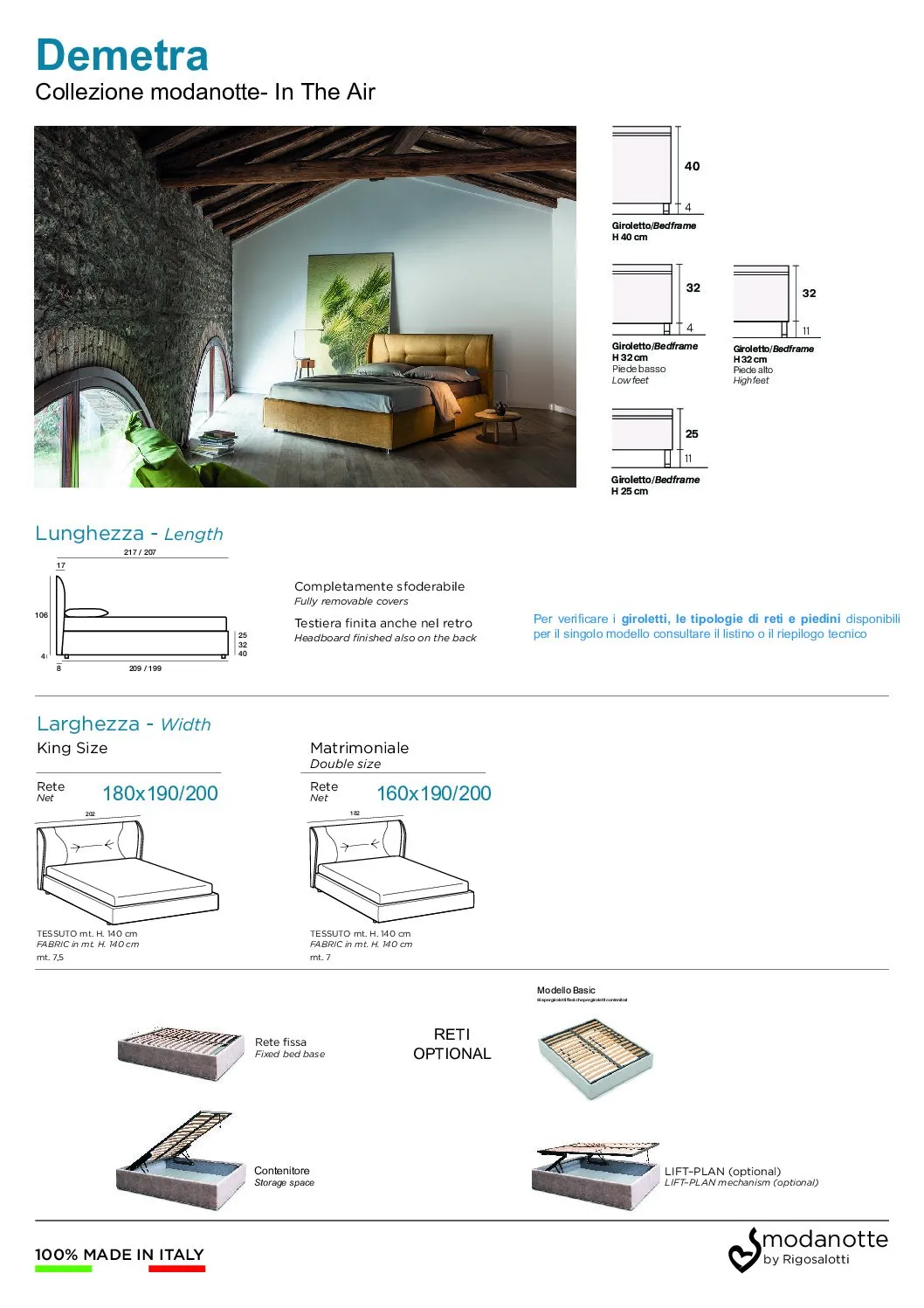 Letto Matrimoniale Demetra RigoSalotti - Design Moderno Imbottito - immagine 4