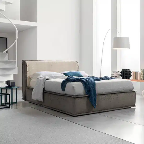 Letto Matrimoniale Imbottito Boston, design moderno, vista frontale, camera da letto elegante.