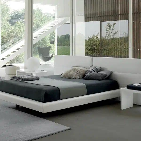 Letto matrimoniale moderno imbottito Tolomeo con testiera lunga