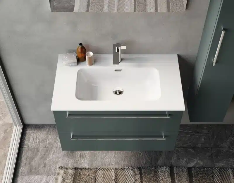Baxar Slim Mobile Bagno – lavabo in ceramica bianca, specchio LED rettangolare, mobili sospesi