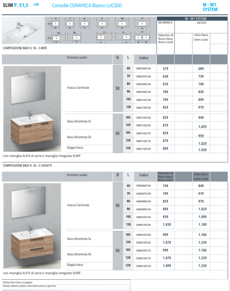 Slim P.51,5 cm - Mobile Bagno Completo da 61 fino a 121 cm incluso Lavabo Ceramica+Specchio+Luce Led - immagine 7