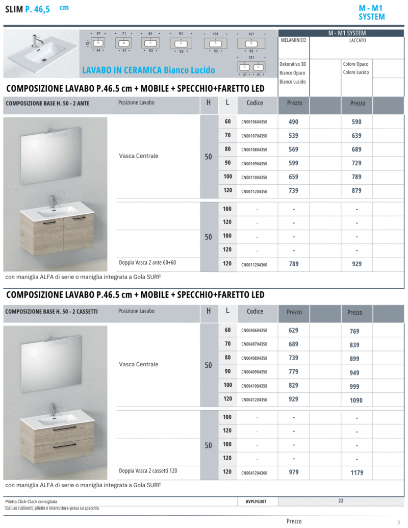 Slim P.46,5 cm - Mobile Bagno Completo da 61 fino a 121 cm incluso Lavabo Ceramica+Specchio+Luce Led - immagine 3