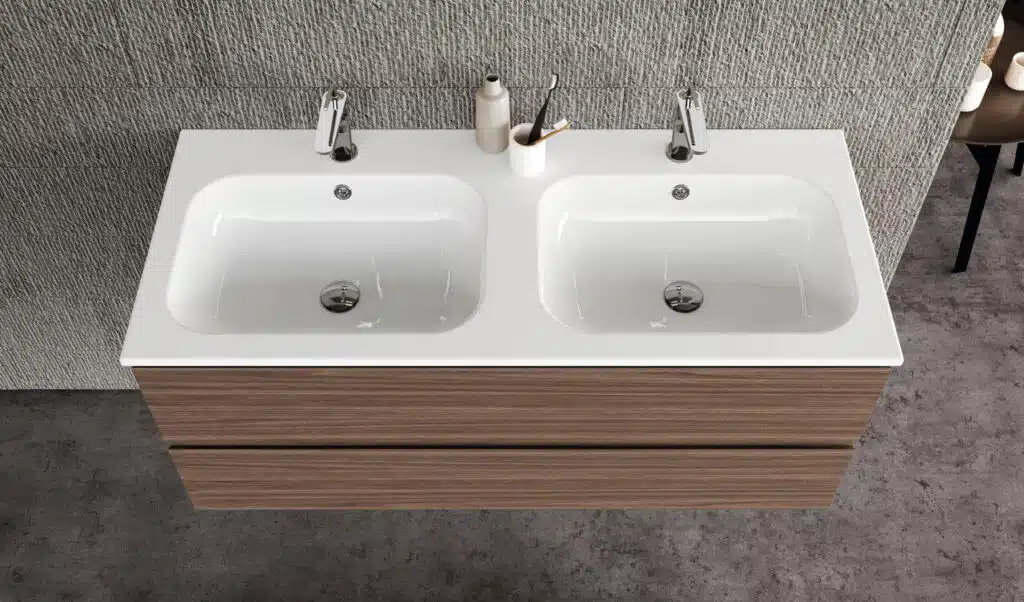Mobile Bagno Completo Slim Baxar: vista laterale, profondità ridotta, ideale per bagni piccoli, design salvaspazio