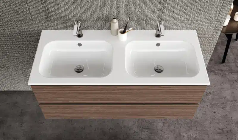Mobile Bagno Completo Slim Baxar: vista laterale, profondità ridotta, ideale per bagni piccoli, design salvaspazio