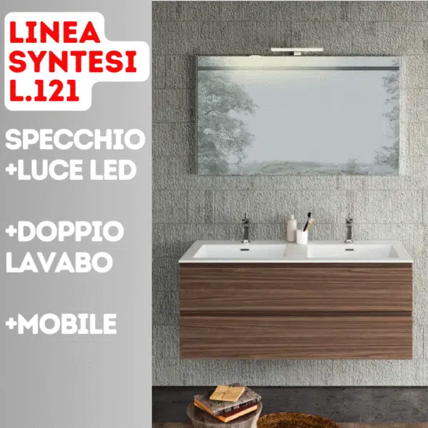 Mobile Bagno Doppio Lavabo Syntesi L.121 cm - Baxar Design, vista frontale in ambiente bagno moderno, lavabi integrati