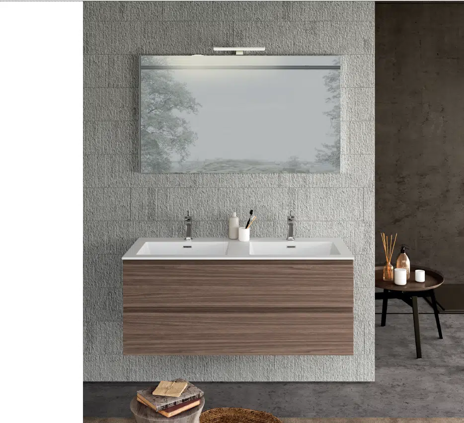 Mobile Bagno Doppio Lavabo Syntesi L.121 cm - Baxar Design, prospettiva d'insieme, soluzione arredo bagno contemporaneo
