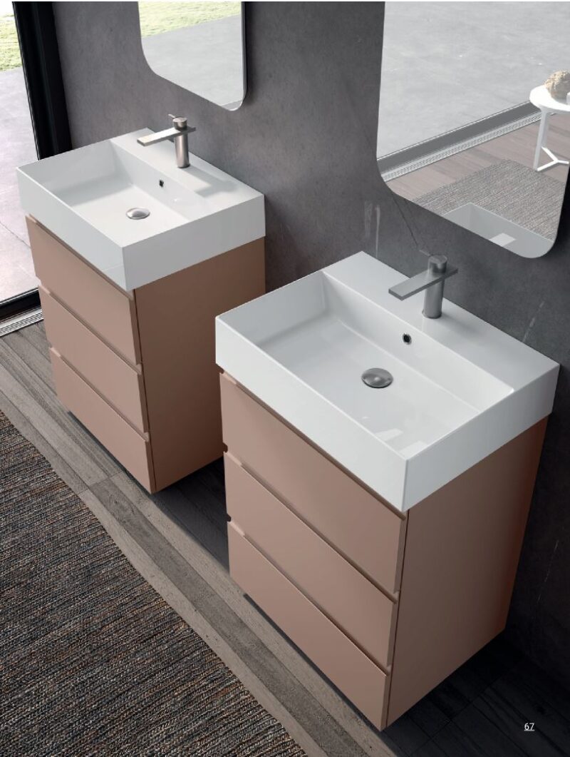 Tube P.46 x L.61 Mobile Bagno Design a Terra a 3 Cassetti con Lavabo in Ceramica - immagine 3