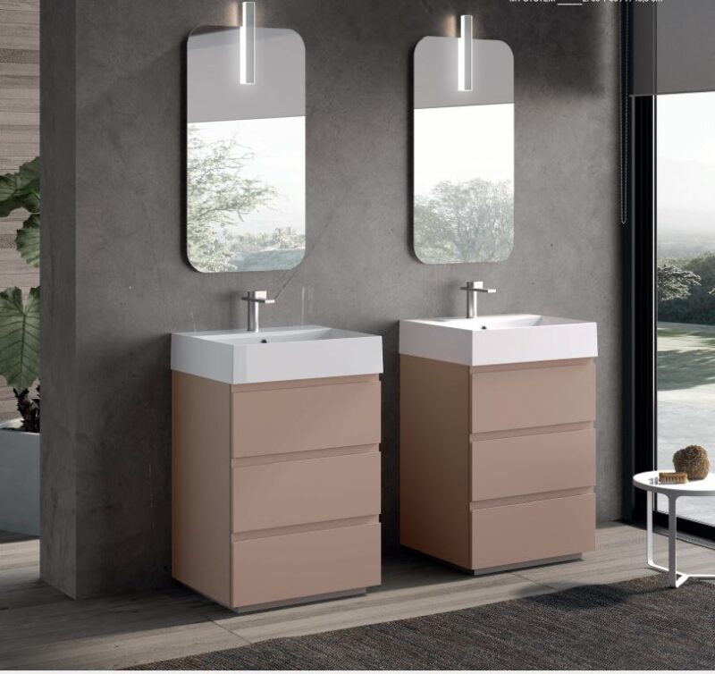 Tube P.46 x L.61 Mobile Bagno Design a Terra a 3 Cassetti con Lavabo in Ceramica - immagine 2