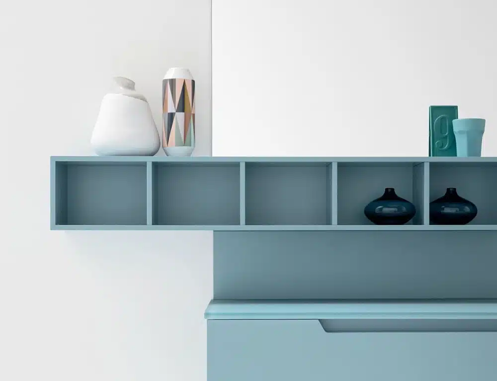 Arcom Gold 04 - dettaglio maniglia orizzontale, cassetto soft-close, frontale laccato opaco, mobile bagno funzionale.