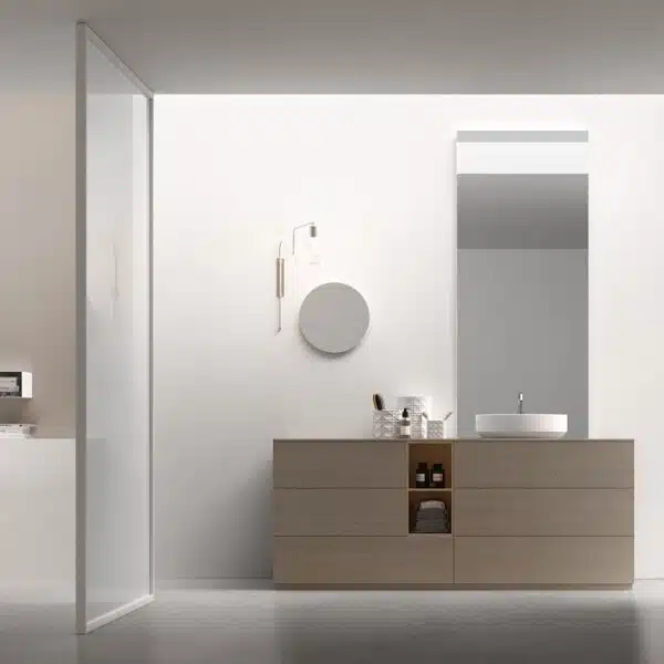 Mobile Bagno Arcom Pollock 73: design moderno italiano, lavabo integrato, vista frontale