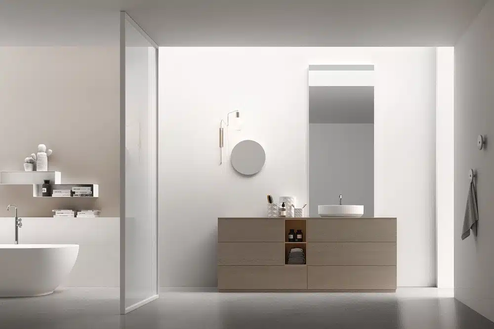 Mobile Bagno Arcom Pollock 73: design moderno italiano, lavabo integrato, vista frontale
