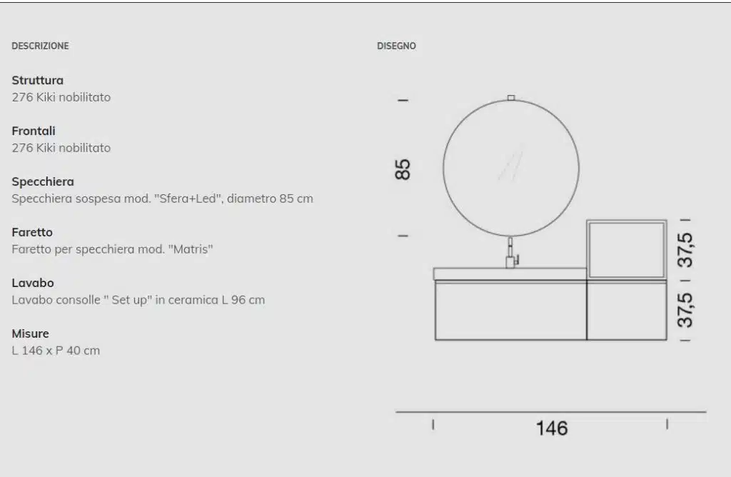 Compab BG008 Mobile Bagno 146 cm con lavabo console ceramica - vista frontale arredamento bagno moderno