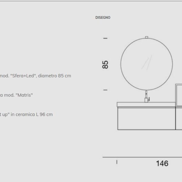 Compab BG008 Mobile Bagno 146 cm con lavabo console ceramica - vista frontale arredamento bagno moderno