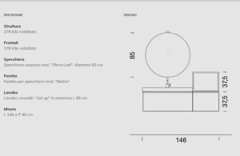 Compab BG008 Mobile Bagno 146 cm con lavabo console ceramica - vista frontale arredamento bagno moderno