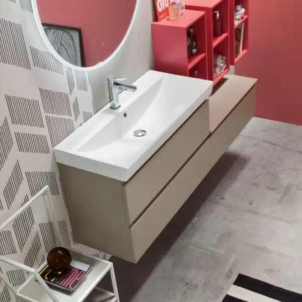 Mobile Bagno Arcom Soul 06: vista frontale, design essenziale con lavabo integrato, tonalità neutre. Arredo bagno moderno.