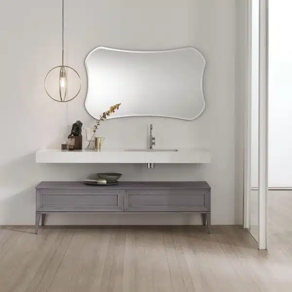 Mobile Bagno Opera 01 ARCOM - design italiano, vista frontale completa con lavabo e specchio, arredamento classico moderno.