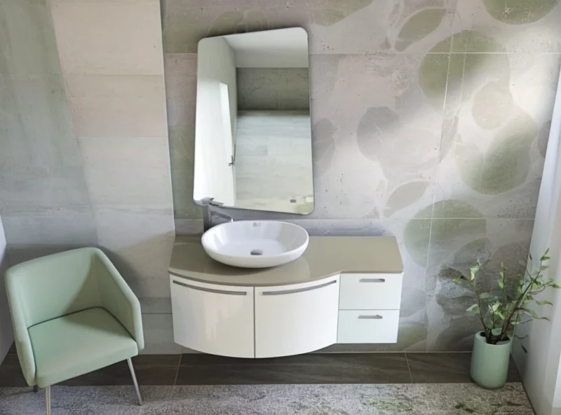 Arcom Bagno Curvo L.131 cm Piano HPL per Lavabo Appoggio - immagine 7