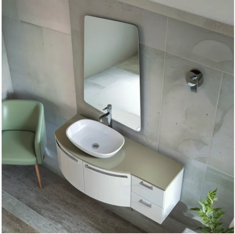 Arcom Bagno Curvo L.131 cm Piano HPL per Lavabo Appoggio - immagine 2