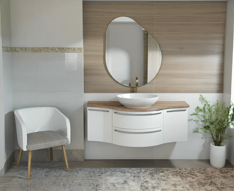 Arcom Bagno Curvo L.141 cm Piano HPL per Lavabo Appoggio - immagine 7