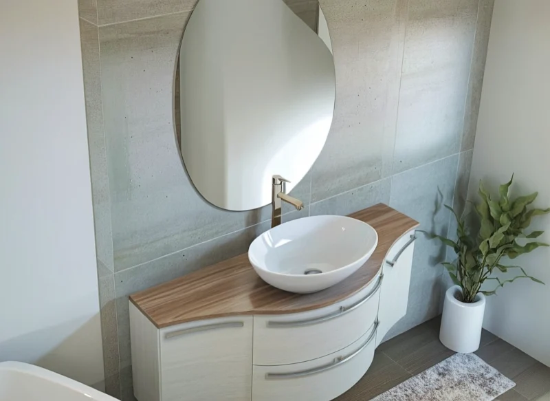 Arcom Bagno Curvo L.141 cm Piano HPL per Lavabo Appoggio - immagine 2