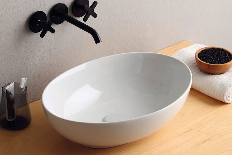 Arcom Bagno Curvo L.141 cm Piano HPL per Lavabo Appoggio - immagine 3