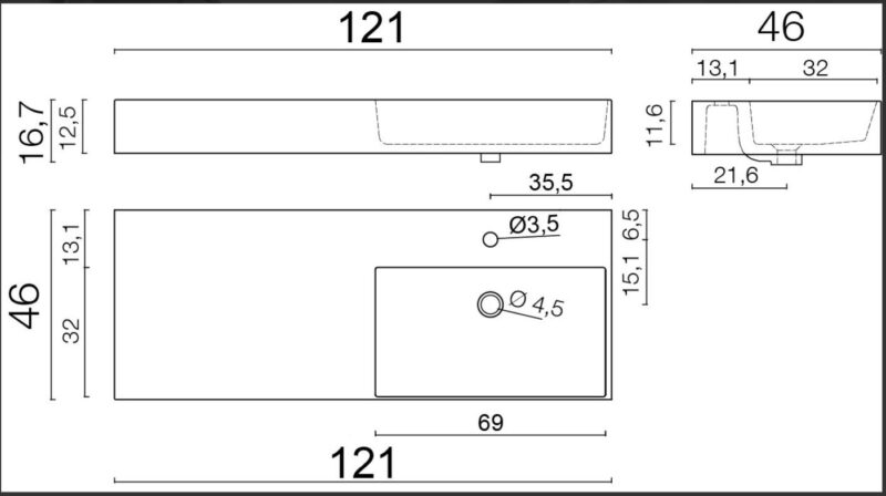 Compab Mobile con Piano Mensola Lavabo Integrato L.121 cm - immagine 5