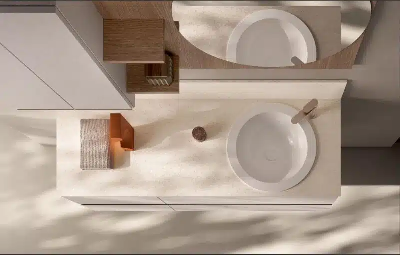 Mobile Bagno Sospeso Compab IP04 - dettaglio lavabo integrato, finitura opaca, design pulito