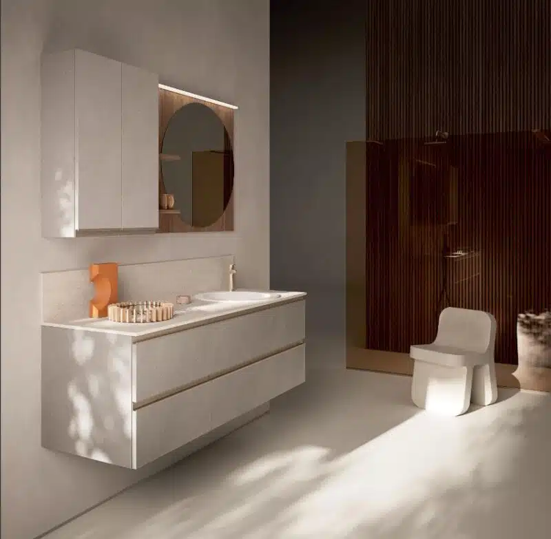 Mobile Bagno Sospeso Compab IP04 - vista laterale, cassetti a scomparsa, soluzione salvaspazio bagno