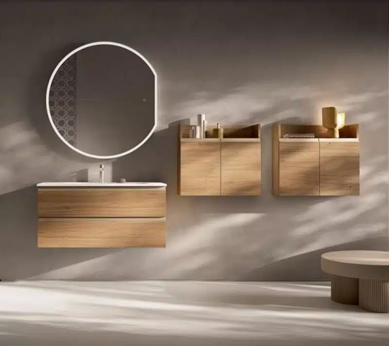 Mobile Bagno Compab IPE IP08 - Dettaglio finitura materica legno, alta qualità, resistenza all'umidità