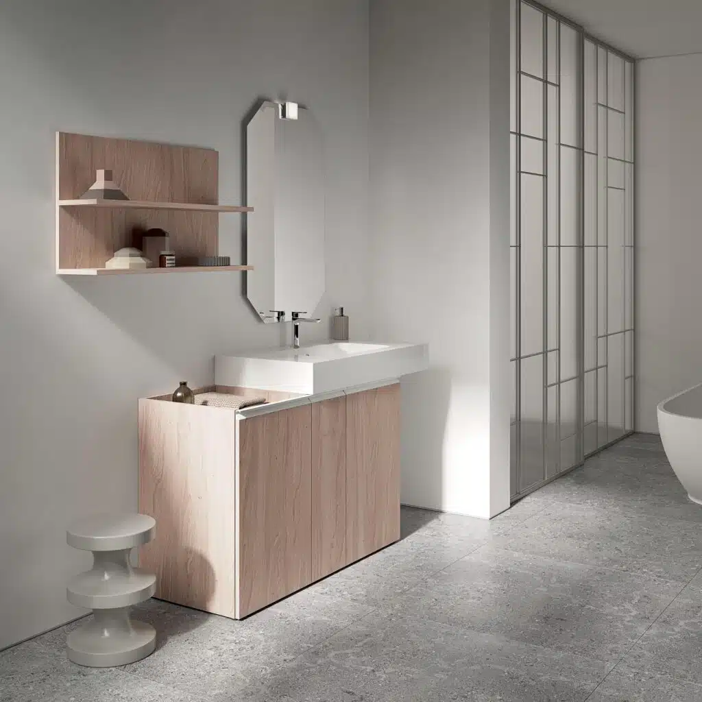 COMPAB BK11 Mobile Bagno - lavabo integrato e top in finitura marmo, dettaglio design