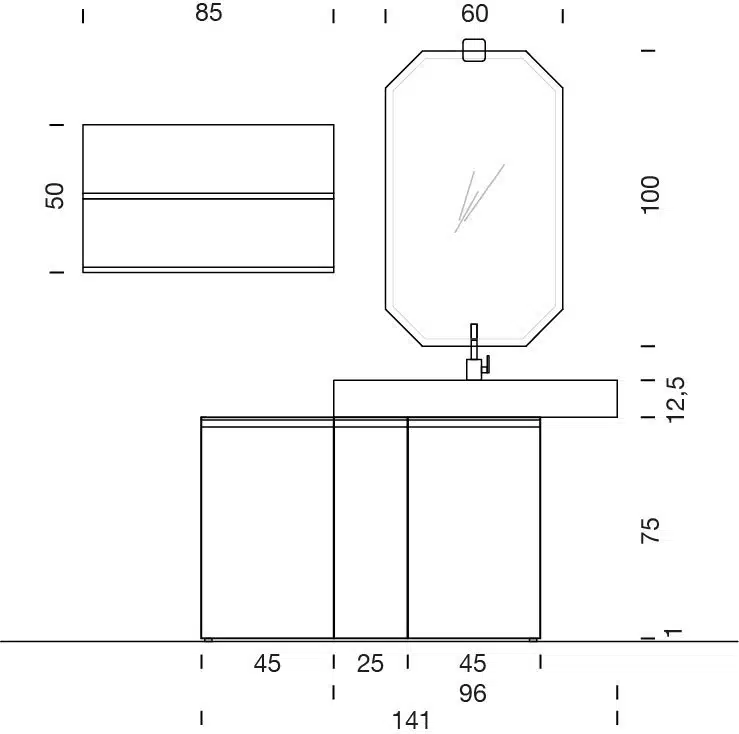 COMPAB BK11 Mobile Bagno - composizione completa con colonna sospesa, design minimalista