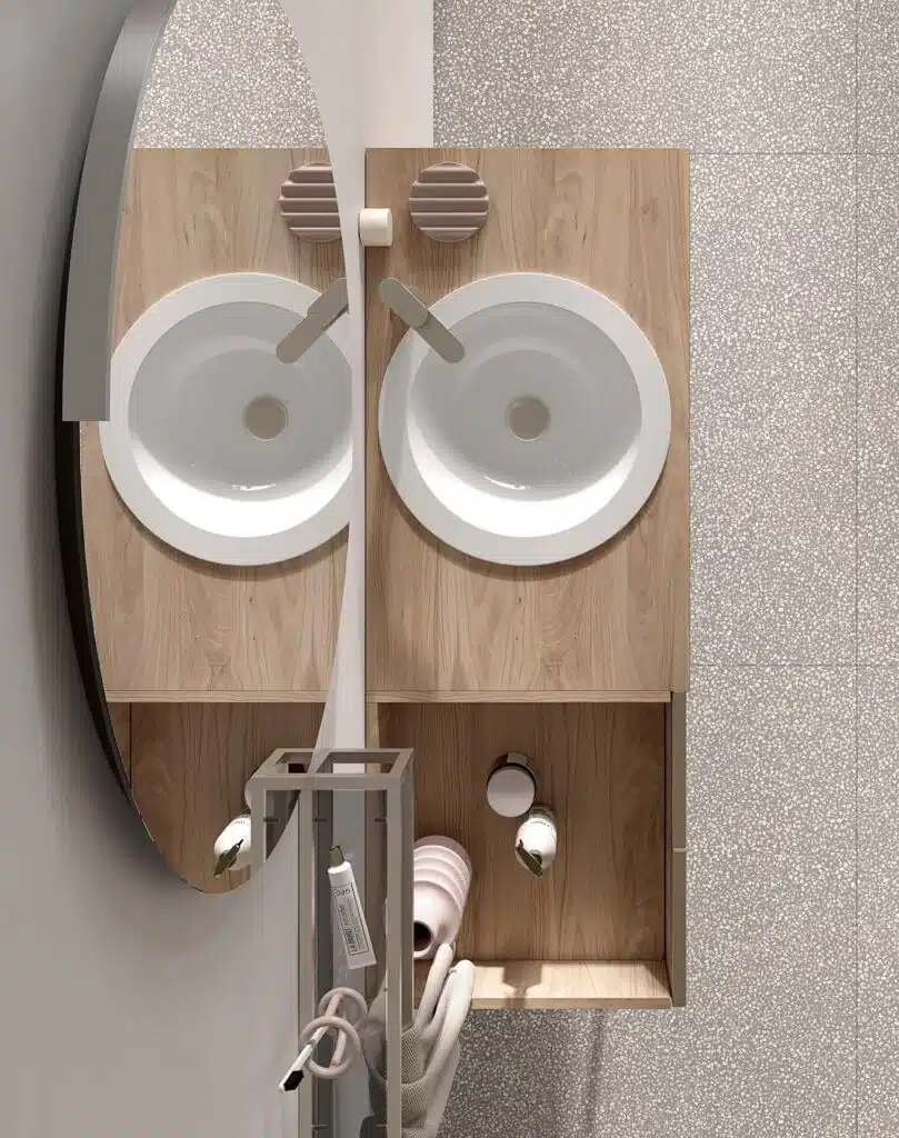 Vista laterale Mobile Bagno COMPAB BK13, profondità ridotta. Arredo funzionale per bagni piccoli.