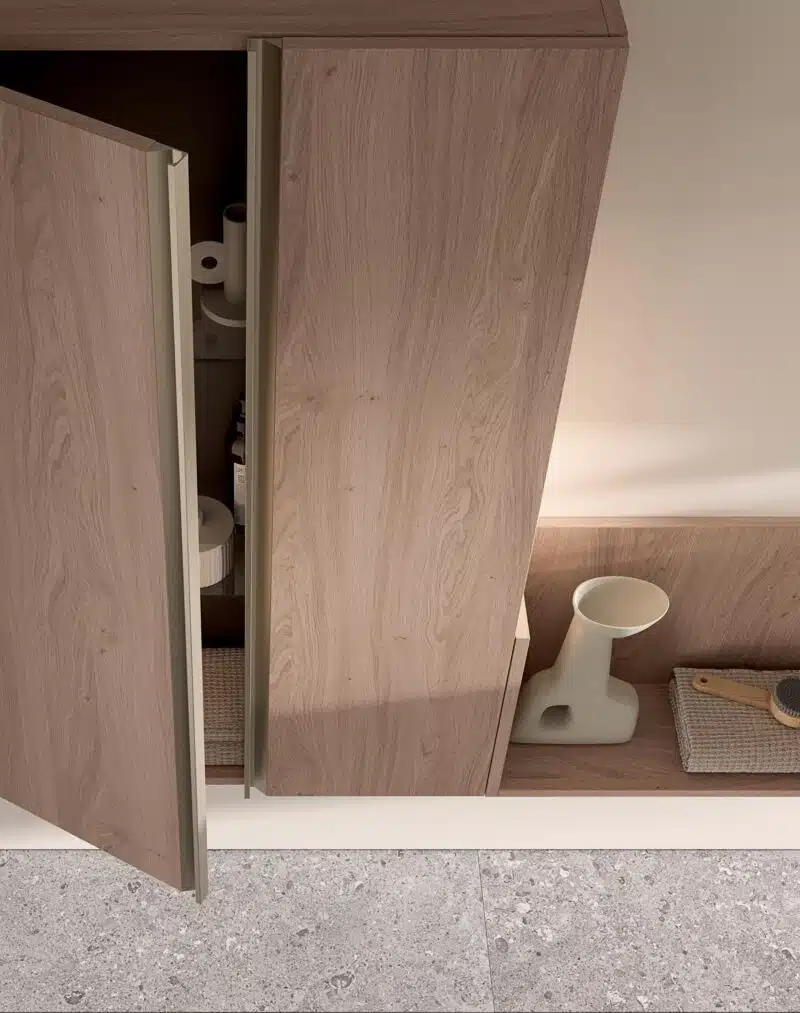 Mobile bagno Compab BK15: design moderno. Dettaglio chiusura soft-close dei cassetti.