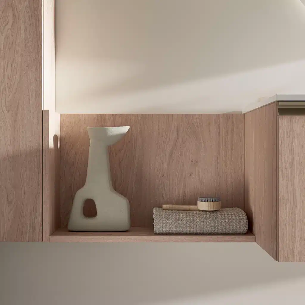 Compab BK15: mobile bagno sospeso crunchy. Vista laterale con spessore del top.