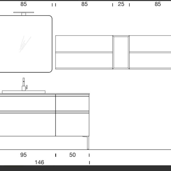 Mobile Bagno IPE Compab IP02: design moderno personalizzabile, lavabo integrato, finitura legno chiaro, specchio rotondo e illuminazione LED. Perfetto per arredare un bagno contemporaneo.